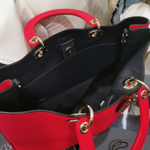 Dior Diorissimo Taurillon Leather Color Vermillion Red Hardware Champagne Gold - Picture 3 of 5